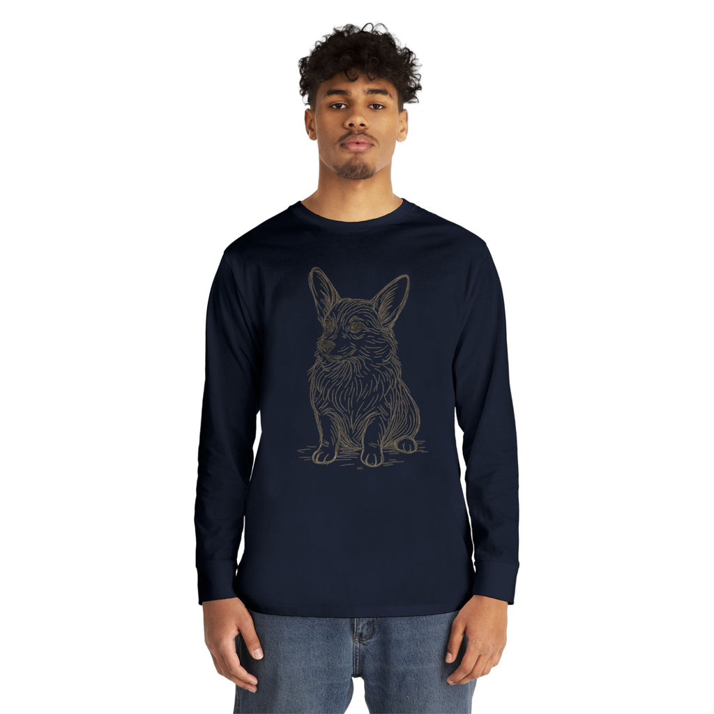 Long Sleeve Tee — Hand-Drawn Corgi Sketch Shirt