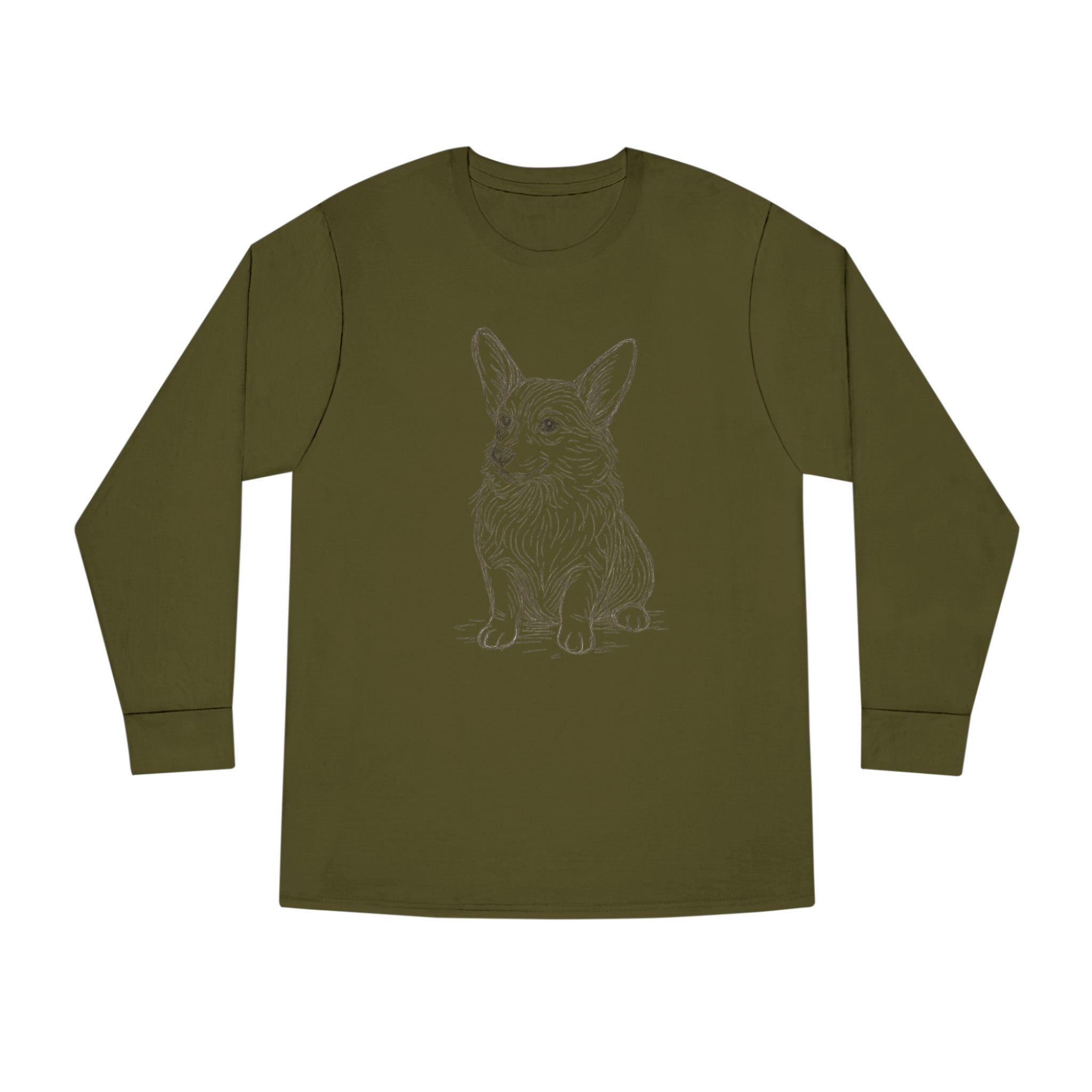 Long Sleeve Tee — Hand-Drawn Corgi Sketch Shirt