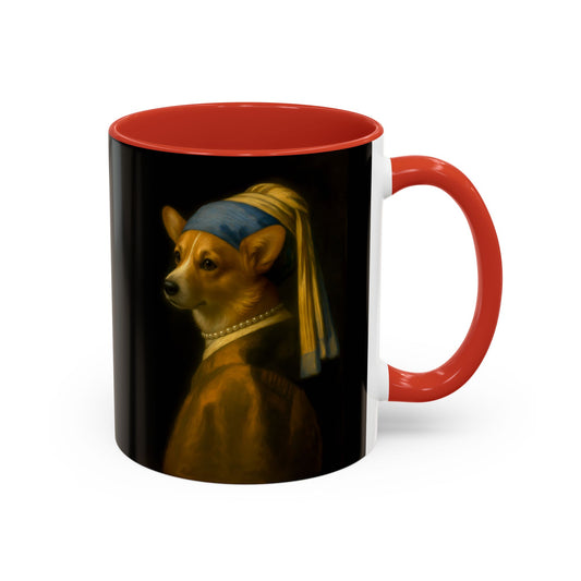 Girl WIth a Pearl Collar Accent Mug — Vintage Portrait Coffee Cup (11/15oz)