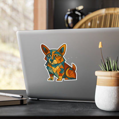Geometric Corgi Kiss-Cut Vinyl Sticker — Colorful Cubism Decal