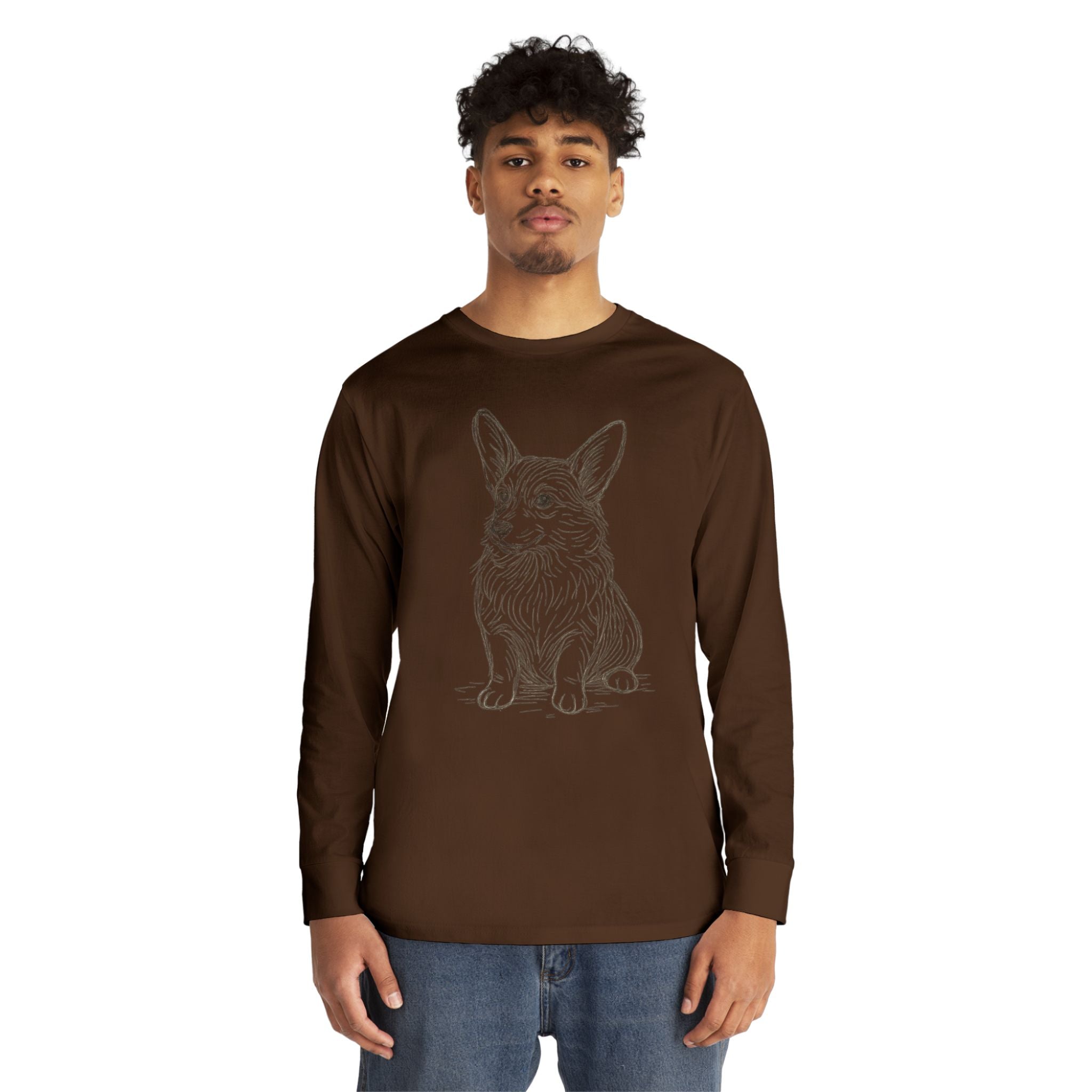 Long Sleeve Tee — Hand-Drawn Corgi Sketch Shirt