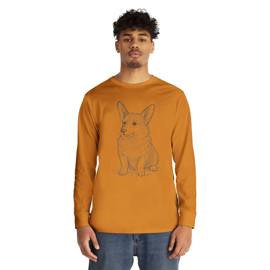Long Sleeve Tee — Hand-Drawn Corgi Sketch Shirt
