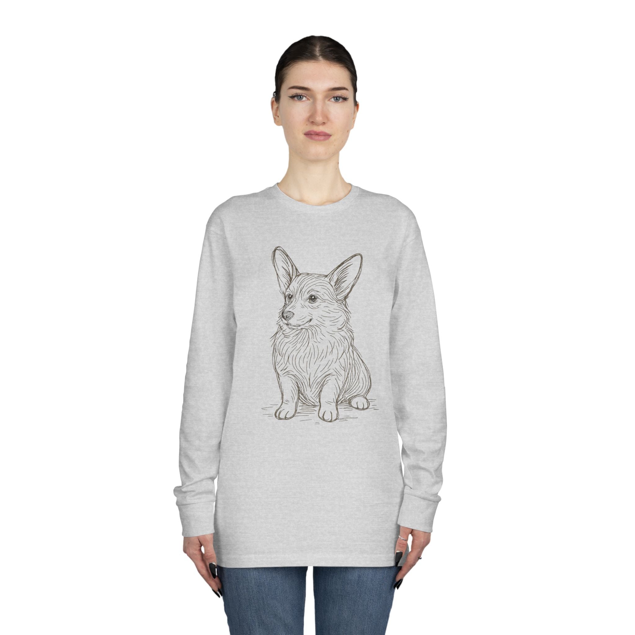 Long Sleeve Tee — Hand-Drawn Corgi Sketch Shirt
