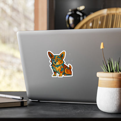 Geometric Corgi Kiss-Cut Vinyl Sticker — Colorful Cubism Decal