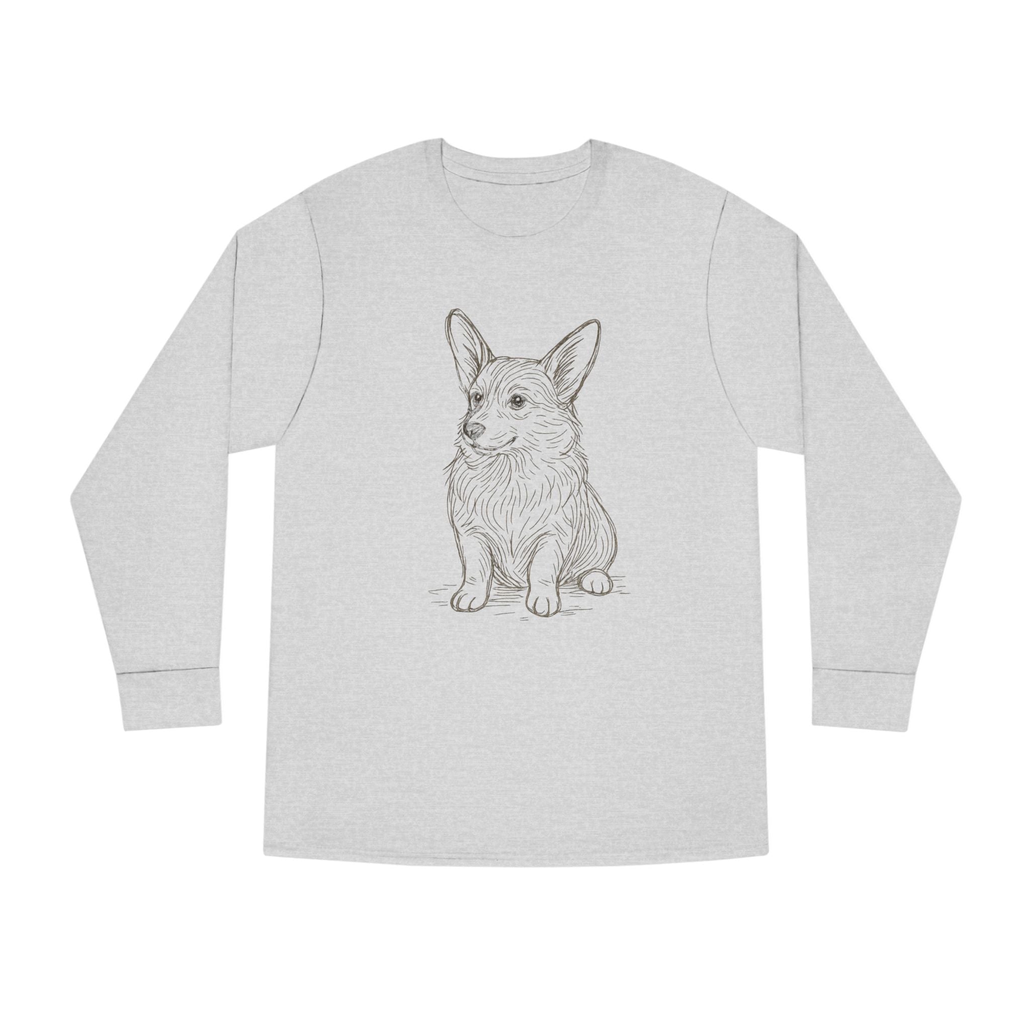 Long Sleeve Tee — Hand-Drawn Corgi Sketch Shirt