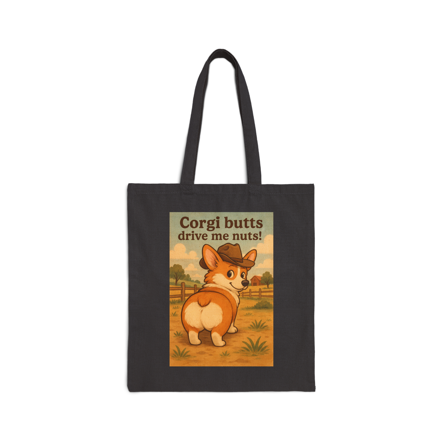 Tote Bag — "Corgi Butts Drive Me Nuts" Cute Retro Corgi Canvas Tote