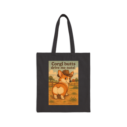 Tote Bag — "Corgi Butts Drive Me Nuts" Cute Retro Corgi Canvas Tote