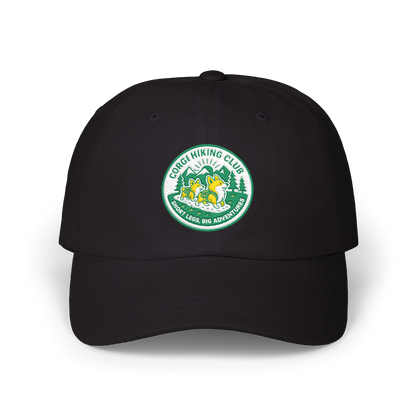 Embroidered Corgi Hiking Club Dad Cap - Retro Nature Patch Baseball Hat