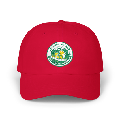 Embroidered Corgi Hiking Club Dad Cap - Retro Nature Patch Baseball Hat
