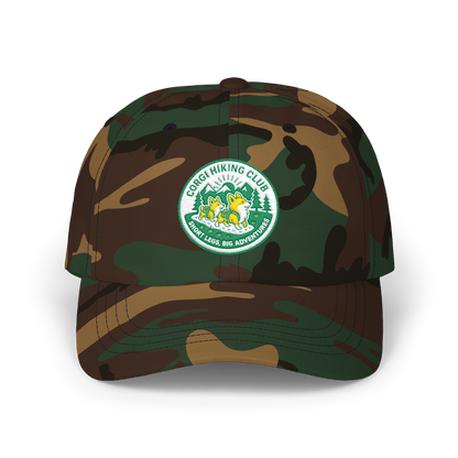 Embroidered Corgi Hiking Club Dad Cap - Retro Nature Patch Baseball Hat