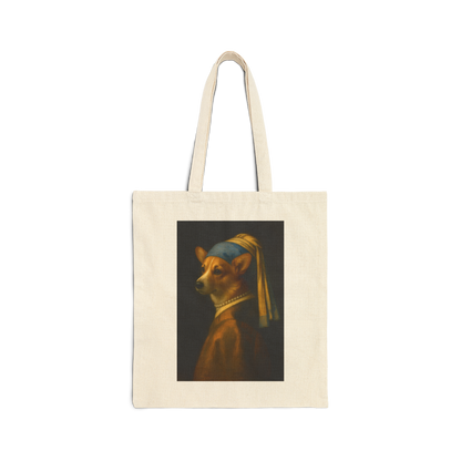 Canvas Tote Bag — 'Girl with a Pearl Collar' Corgi Portrait Tote