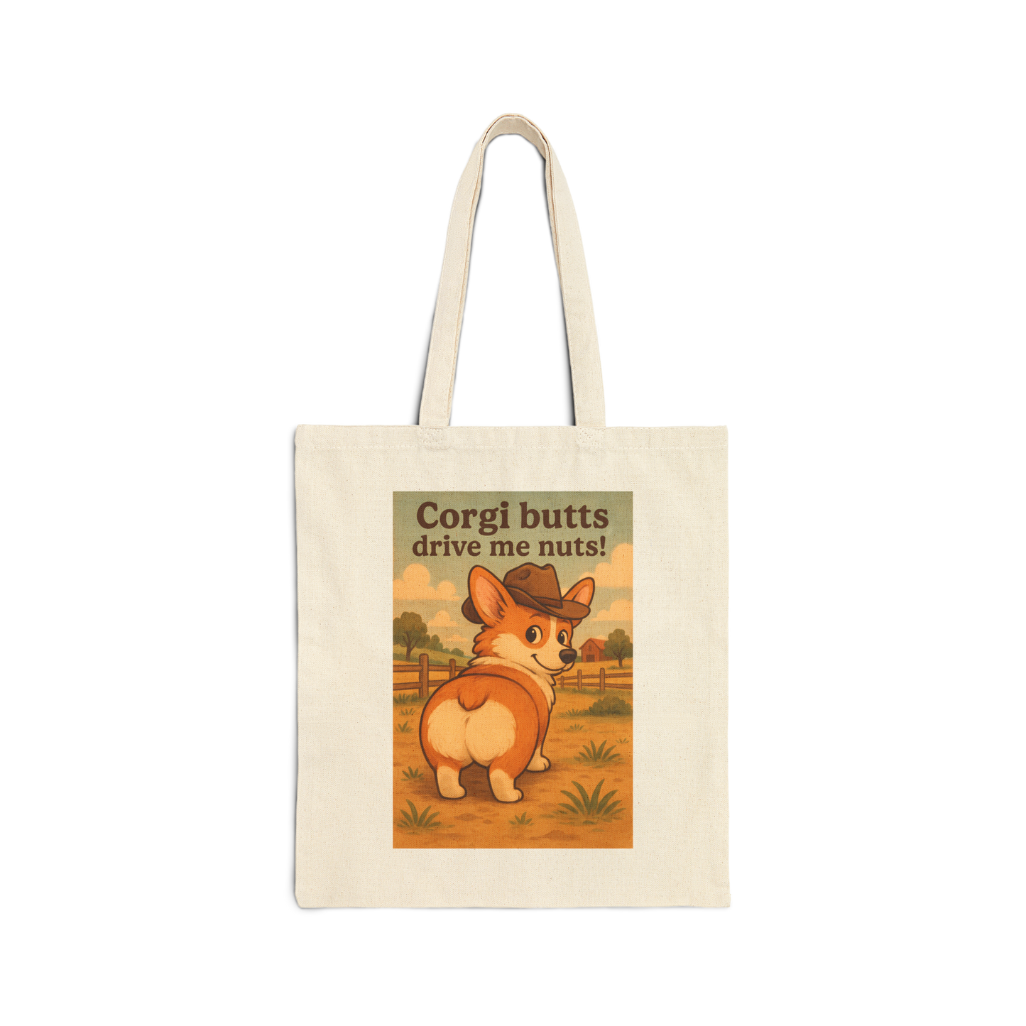 Tote Bag — "Corgi Butts Drive Me Nuts" Cute Retro Corgi Canvas Tote