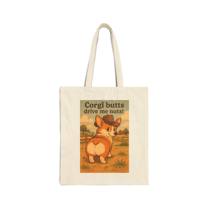 Tote Bag — "Corgi Butts Drive Me Nuts" Cute Retro Corgi Canvas Tote