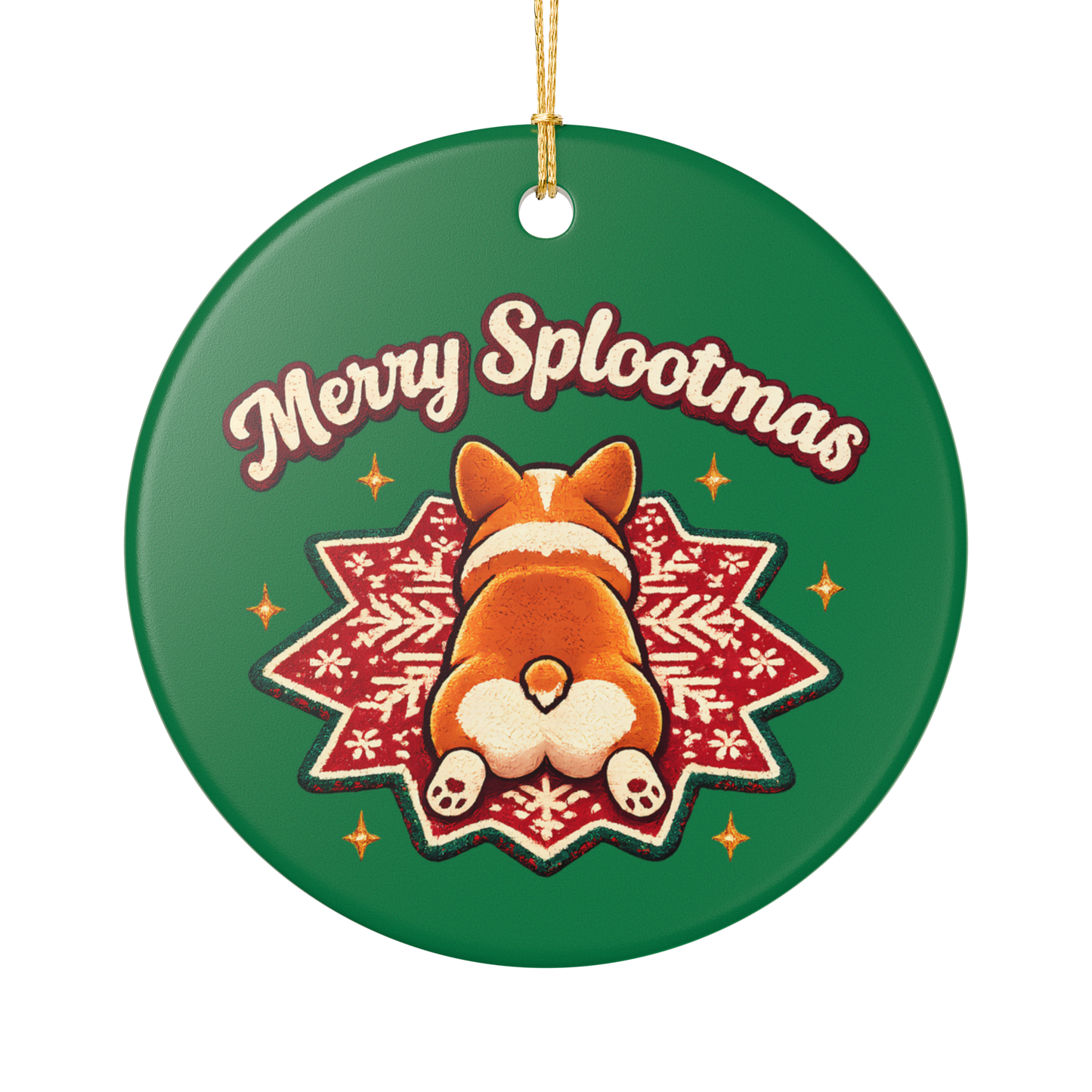 Ceramic Ornament — 'Merry Splootmas' Corgi Holiday Decoration
