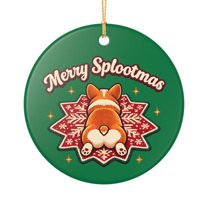 Ceramic Ornament — 'Merry Splootmas' Corgi Holiday Decoration