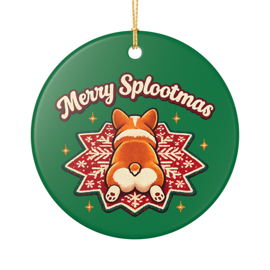 Ceramic Ornament — 'Merry Splootmas' Corgi Holiday Decoration