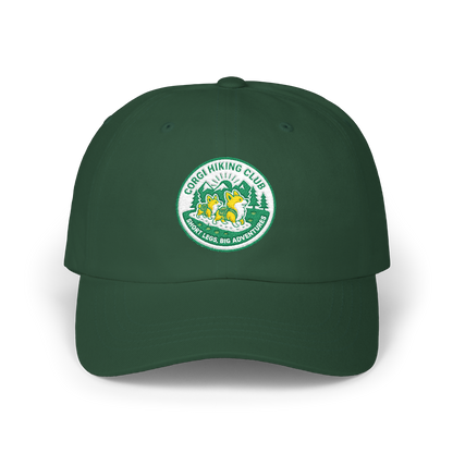 Embroidered Corgi Hiking Club Dad Cap - Retro Nature Patch Baseball Hat