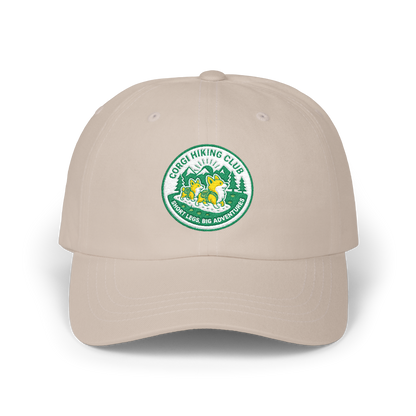 Embroidered Corgi Hiking Club Dad Cap - Retro Nature Patch Baseball Hat