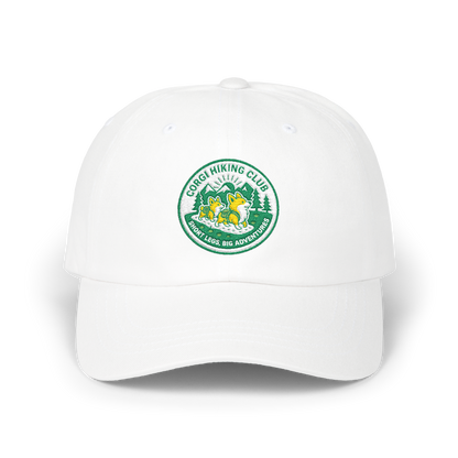 Embroidered Corgi Hiking Club Dad Cap - Retro Nature Patch Baseball Hat