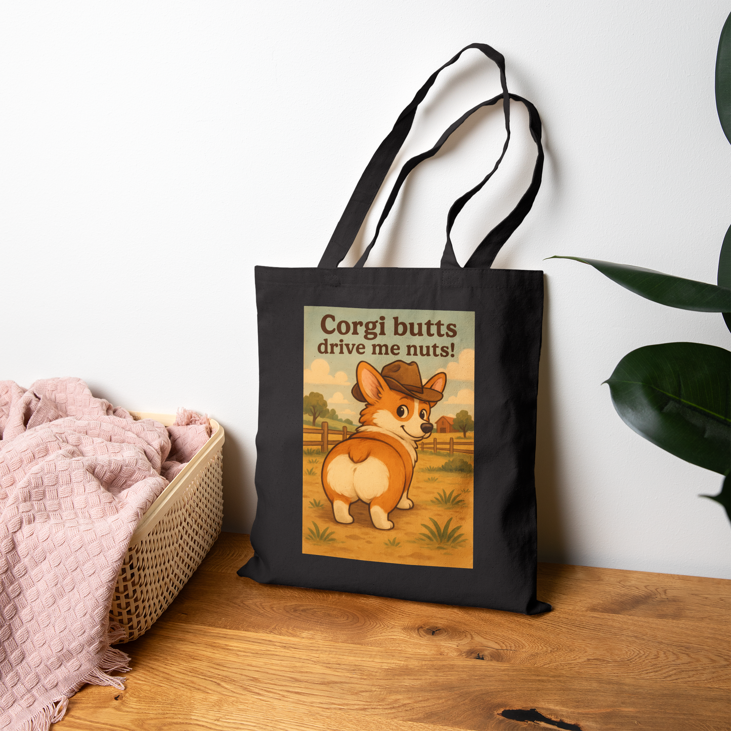 Tote Bag — "Corgi Butts Drive Me Nuts" Cute Retro Corgi Canvas Tote