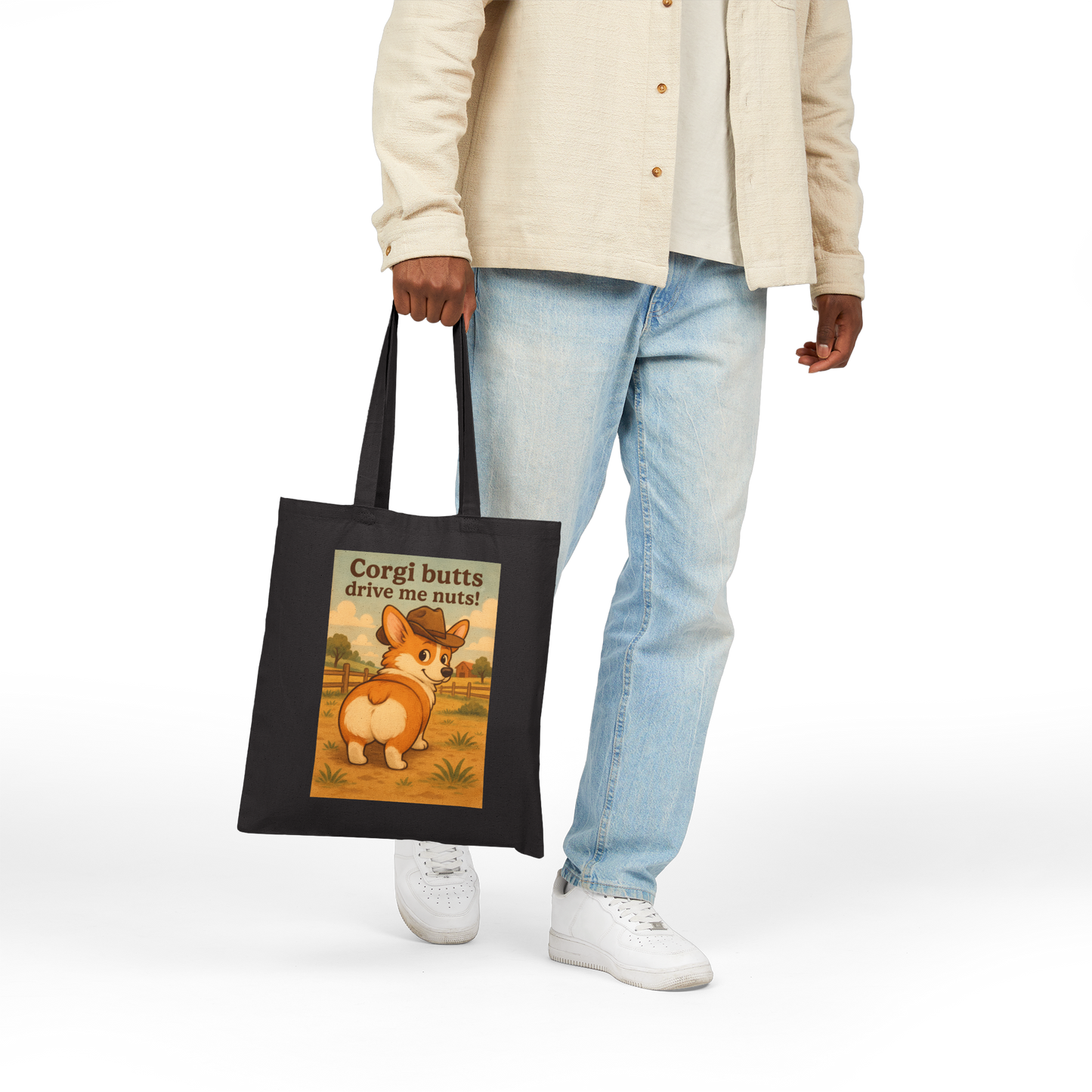 Tote Bag — "Corgi Butts Drive Me Nuts" Cute Retro Corgi Canvas Tote
