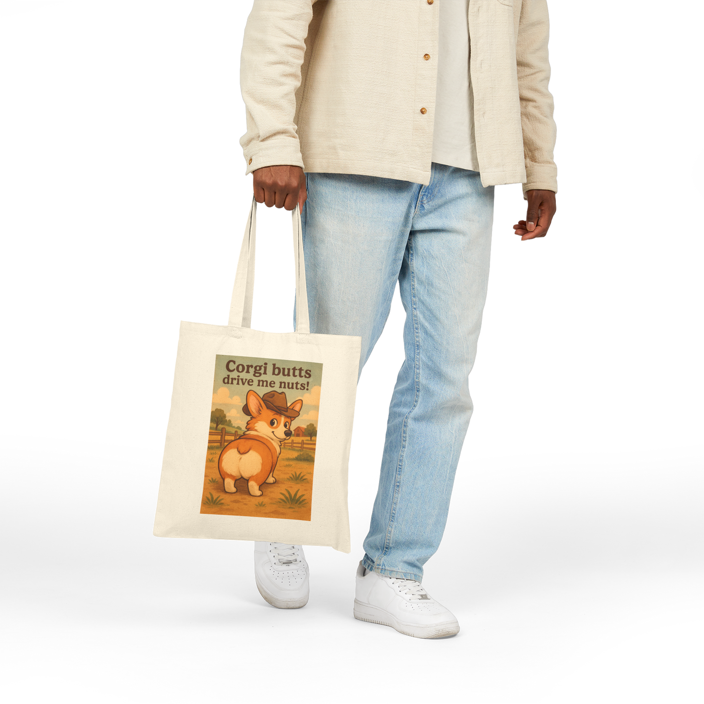Tote Bag — "Corgi Butts Drive Me Nuts" Cute Retro Corgi Canvas Tote