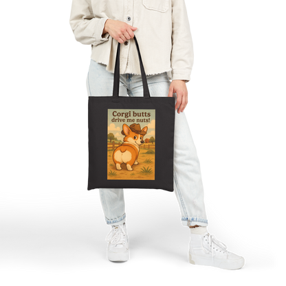 Tote Bag — "Corgi Butts Drive Me Nuts" Cute Retro Corgi Canvas Tote