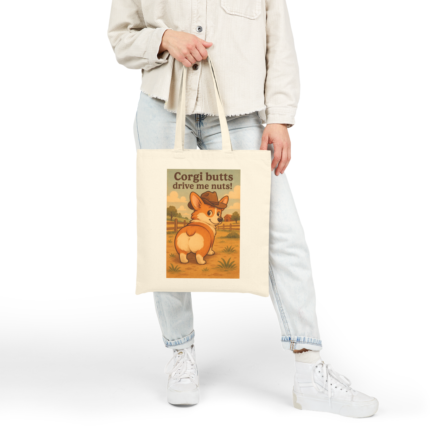 Tote Bag — "Corgi Butts Drive Me Nuts" Cute Retro Corgi Canvas Tote