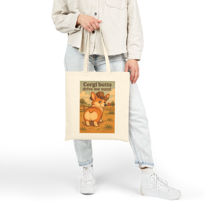 Tote Bag — "Corgi Butts Drive Me Nuts" Cute Retro Corgi Canvas Tote