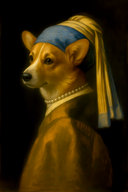 Canvas Tote Bag — 'Girl with a Pearl Collar' Corgi Portrait Tote